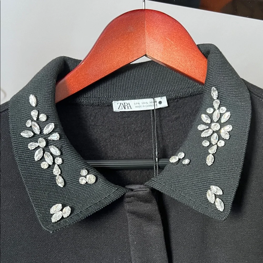 Zara Black Embellished Collar Button Down Shirt - Picture 3 of 3